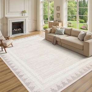 Coucheta Modern Washable Area Rug, Neutral Geometric Border Low Pile Rug, Non-Slip & Non-Shedding Carpet for Living&Dining Room, Hallway&Bedroom - 1 of 4