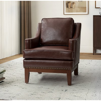 Kasper Vegan Leather Armchair With Apron Design And Solid Wood Legs ...