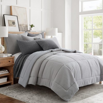 Twin Grey Pewter Cotton Waffle Comforter Set