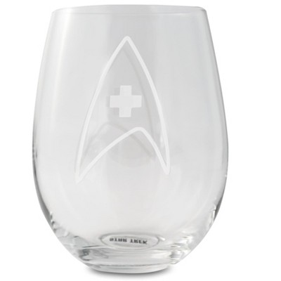 Surreal Entertainment Star Trek Stemless Wine Glass Decorative Etched Medical Emblem | Holds 20 Ounces