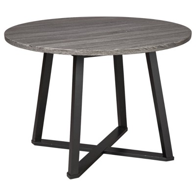 Centiar Round Dining Room Table Gray/Black - Signature Design by Ashley: 4-Seat, Melamine Top, Metal Base