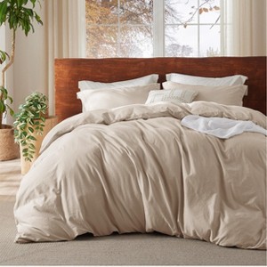 Funda nórdica de algodón lavado 100% Bedsure para cama queen, juego de cama minimalista tipo lino, funda de edredón lisa y suave para todas las estaciones