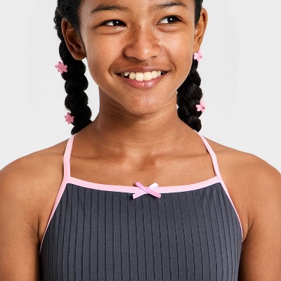 Детские купальники Art Class Girls' Sweet Ribbed Solid One Piece Swimsuit - art class™ Pink L — фото 2