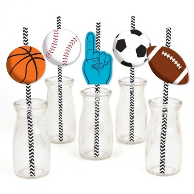 Big Dot of Happiness Go, Fight, Win - Sports - Paper Straw Decor - Baby Shower or Birthday Party Striped Decorative Straws - Set of 24