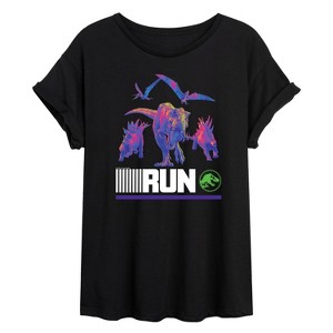 Women's - Jurassic Park - Run Infared Dinos Oversized Graphic T-Shirt - 1 of 4