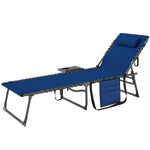 Resenkos Folding Outdoor Chaise Lounge Chair Tanning Chair With 5-Level Adjustable Back, Side Table, Pillow, Pocket, Dark Blue - 1 of 4