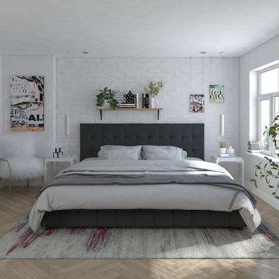 Elizabeth King Black Velvet Upholstered Storage Platform Bed