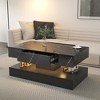 Modern Coffee Tables for Living Room, LED Coffee Table, Storage Coffee Table, Wood Center Table with 2 Drawers and Open Side Shelf, White - 3 of 4