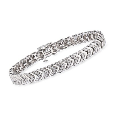Ross-Simons 1.00 ct. t.w. Diamond Chevron-Link Bracelet in Sterling Silver Size 7