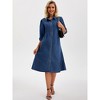 INSPIRE CHIC Women's Puff 3/4 Sleeve Button Up Collar A-Line Swing Ruffle Tiered Midi Denim Dress - 3 of 4