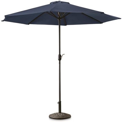 CASTLECREEK 9 Foot Market Outdoor Push Button Tilt Patio Umbrella with Polyester Fabric, Crank Open System, and 8 Steel Ribs, Blue