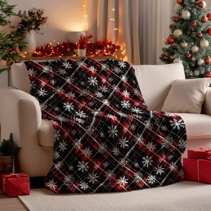 Christmas Flannel Blanket Throw, Black Red Buffalo Plaid Snowflake Soft Fuzzy Plush Cozy Blankets for Christmas Gift. - 1 of 4