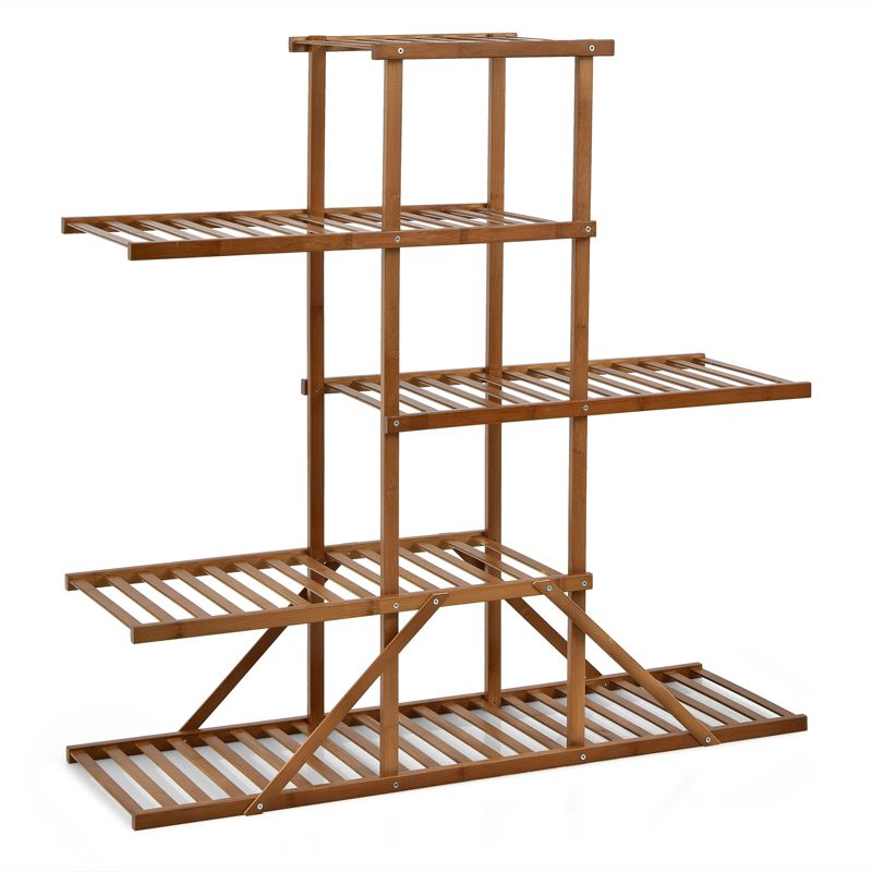 Tangkula 5 Tiers Bamboo Plant Stand for Indoor Plants Multiple Utility Shelf Free Standing Storage Rack Pot Holder Brown/Natural, 3 of 8