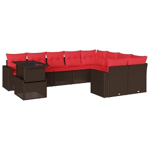 vidaXL Patio Sofa Set with Cushions and Table Outdoor 10 Piece Poly Rattan - Brown - 1 of 4