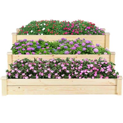 Tangkula 3 Tier Wooden Raised Garden Bed Planting Box Growing Flower Vegetables Outdoor