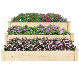 Tangkula 3 Tier Wooden Raised Garden Bed Planting Box Growing Flower Vegetables Outdoor - 1 of 4