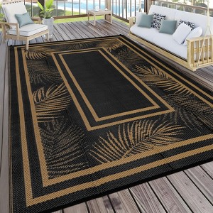Outdoor Rug Waterproof Plastic Straw Rug Portable Camping Rug Leaves Pattern Outdoor Carpet for RV Porch Deck Camper Balcony Backyard - 1 of 4