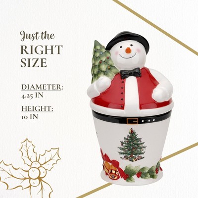 Spode Christmas Tree Mr. Snowman Cookie Jar - 10" Dolomite Christmas Cookie Jar with Lid - Winter-Themed Candy Jar, Festive Kitchen Décor — фото 7