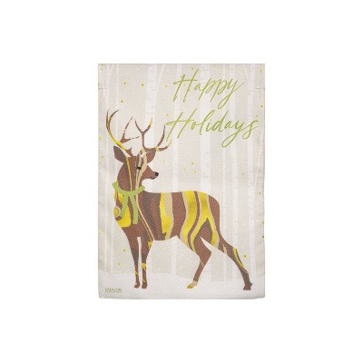 Evergreen Happy Holidays Deer Burlap Garden Flag 12 x 18 Inches Indoor Outdoor Decor