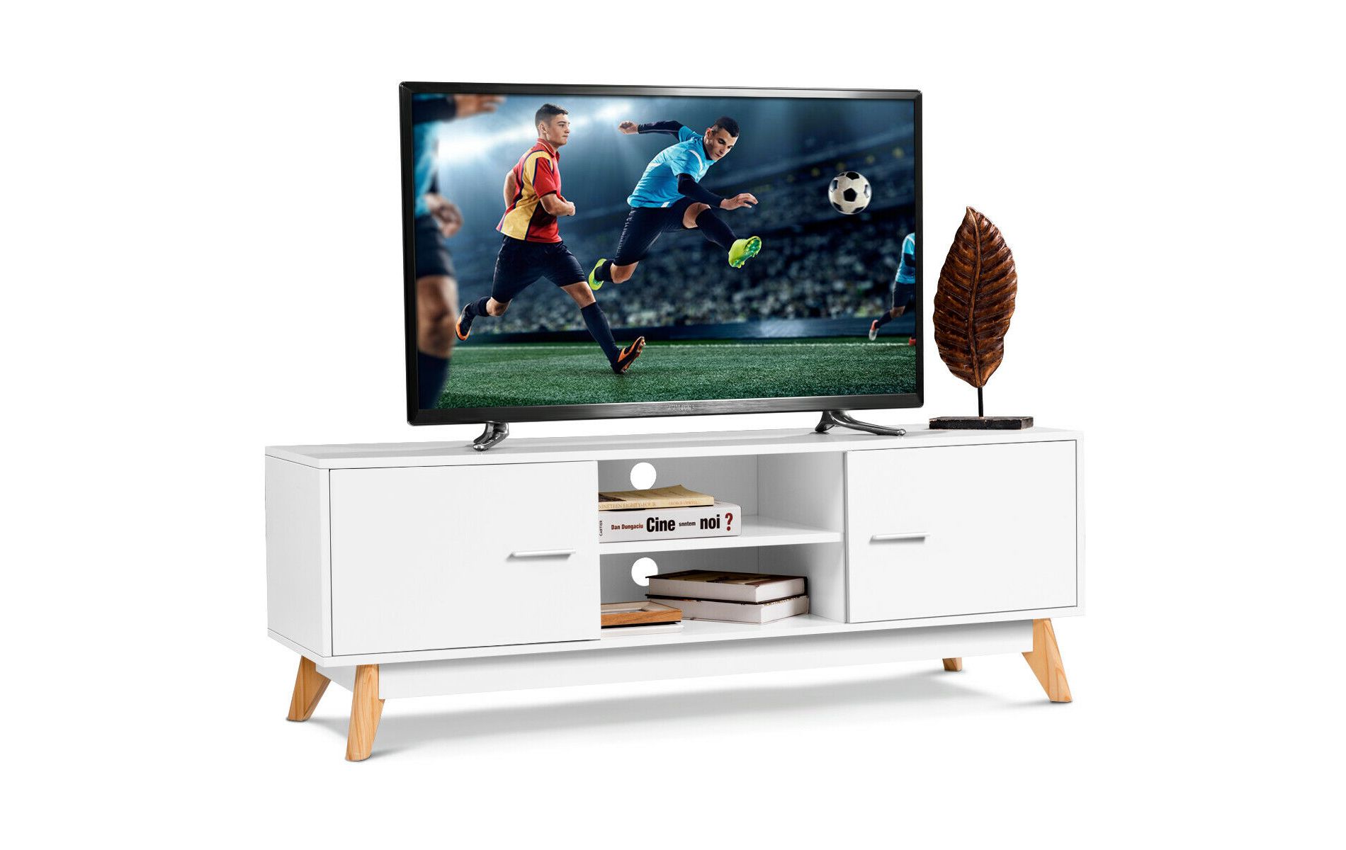 Costway TV Stand Entertainment Center Console Cabinet Stand 2 Doors Shelves White