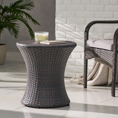 PE Rattan Outdoor Coffee Table,Accent Table With Aluminum Frame,Round Displaying End Table For Garden Balcony,No Assembly-Coolbibila