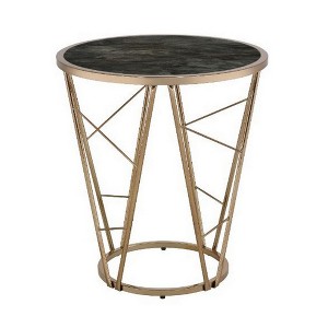 Royal Hampton End Table with Glass Top and Geometric Frame, Black and Gold - 1 of 4
