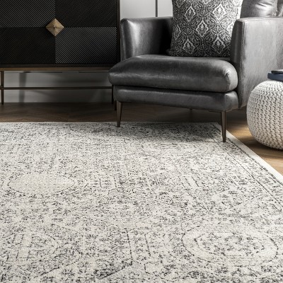 Elegant Distressed Gray Oriental 62''x26'' Synthetic Area Rug