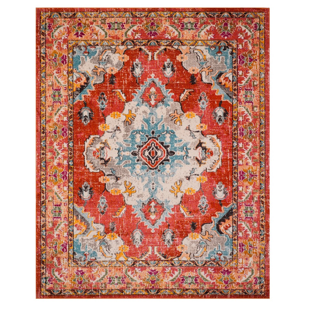 Orange Light Blue Medallion Loomed Area Rug 8X10 Safavieh For Sale