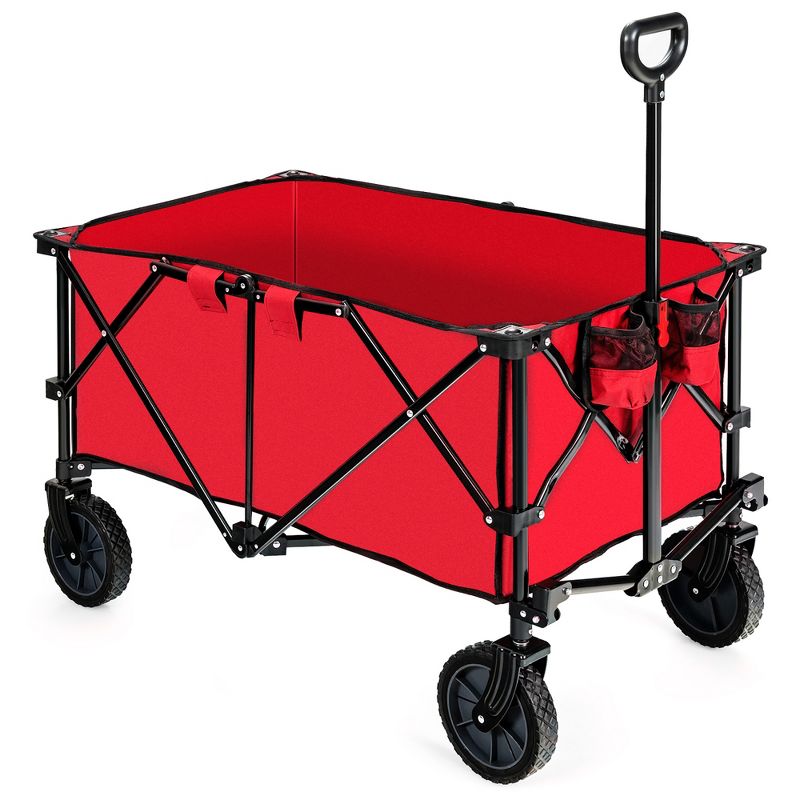 Costway Folding Collapsible Wagon Utility Camping Cart W/Wheels & Adjustable Handle Red\Grey\Navy, 1 of 11