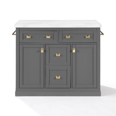 Claire Gray Wood Kitchen Island with Faux Marble Top