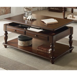 Vynxaria Traditional-Infused Coffee Table Rectangular Leg, Lift Top, Bottom Shelf, Walnut Finish - 1 of 4