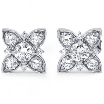 Pompeii3 1 ct Floral Starburst Diamond Studs 14K White Gold
