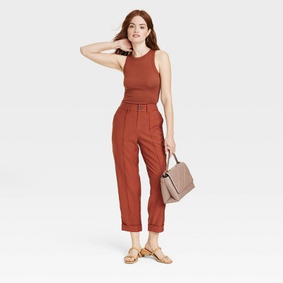 Women's High-rise Slim Fit Effortless Pintuck Ankle Pants - A New Day™ Dark  Brown 14 : Target