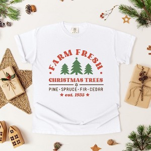 Simply Sage Market Women's Farm Fresh Trees Short Sleeve Garment Dyed Tee - 1 of 4