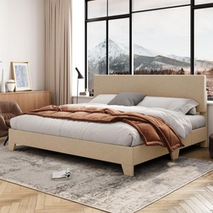 Allewie Bed Frame with Adjustable Headboard, Upholstered Platform Bed with Wood Slats, Heavy Duty Mattress Foundation, No Box Spring Needed, Noise-Free, Easy Assembly - 1 of 4
