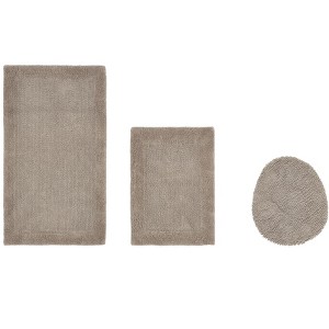 Edge Bath Rug 100% Premium Cotton Ultra-Soft Water Absorbent Tufted Solid Reversible 3 Piece Bathroom Rug Set for Machine Washable Bathmat - 1 of 4