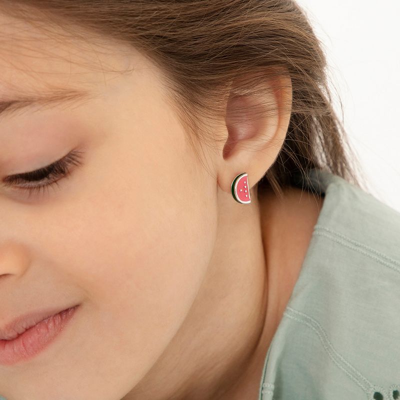 Girls' Yummy Watermelon Screw Back Sterling Silver Earrings - In Season Jewelry, 4 of 8