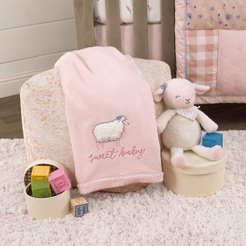 NoJo Farmhouse Chic Pink and White Super Soft Lamb "Sweet Baby" Blanket, 2 of 5