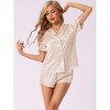 cheibear Women's Button Short Sleeve Shirt and Shorts Satin 2-Piece Sleepwear Pajama Sets - 2 of 4