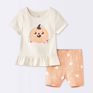 Conjunto de Bebé Niña de Manga Corta y Shorts Ciclista Pumpkin - Cloud Island™ Crema