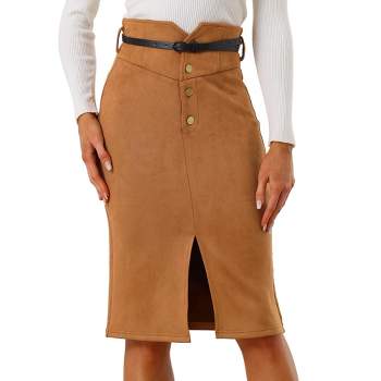 Allegra K Women's Faux Suede Skirt High Rise Button Front A-line Slit Skirt