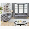 3-Seater + 3-Seater Velvet Buttons Tufted Square Arm Sofa Set with Metal Legs, Nailhead Trim and Suitable for Living Room & Bedroom - 3 of 4