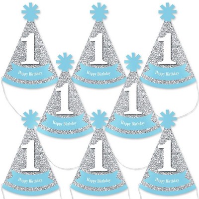 Big Dot of Happiness 1st Birthday Boy - Fun To Be Fun - Mini Cone First Birthday Party Hats - Small Little Party Hats - Set of 8