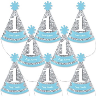 Big Dot of Happiness 1st Birthday Boy - Fun To Be Fun - Mini Cone First Birthday Party Hats - Small Little Party Hats - Set of 8