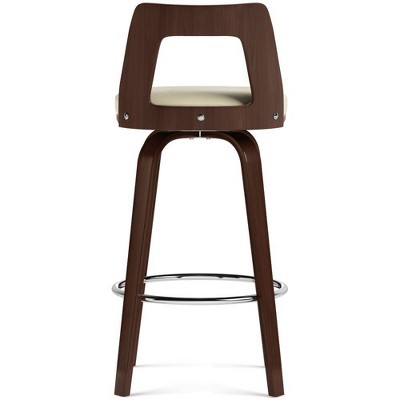 Cream Faux Leather and Walnut Wood Counter Stools, Set of 2