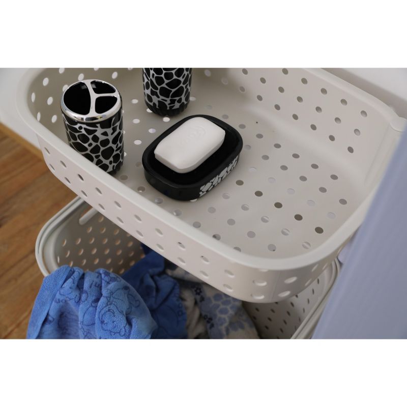Basiwise 2 Tier Plastic Laundry Basket with Wheels, 5 of 7