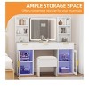 Modern Vanity Desk with Stool Makeup Table LED Lighted Mirror RGB Glass Cabinets 3 Drawers Shelves for Bedroom Dressing Room Dresser - 2 of 4