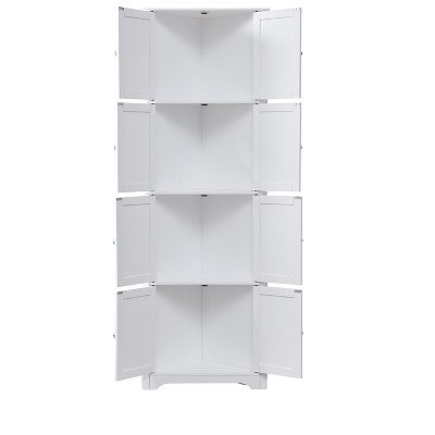 White 68" Tall Corner Kitchen Pantry Cabinet with 8 Doors