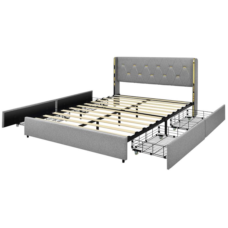 Costway Full/Queen Upholstered Bed Frame with 4 Storage Drawers Headboard, 1 of 10