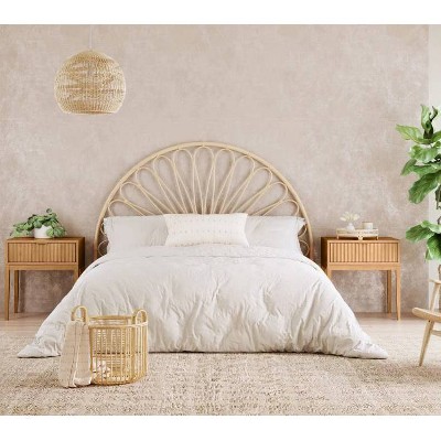 Natural Brown Fluted Wood Nightstand Set with Brass Handles